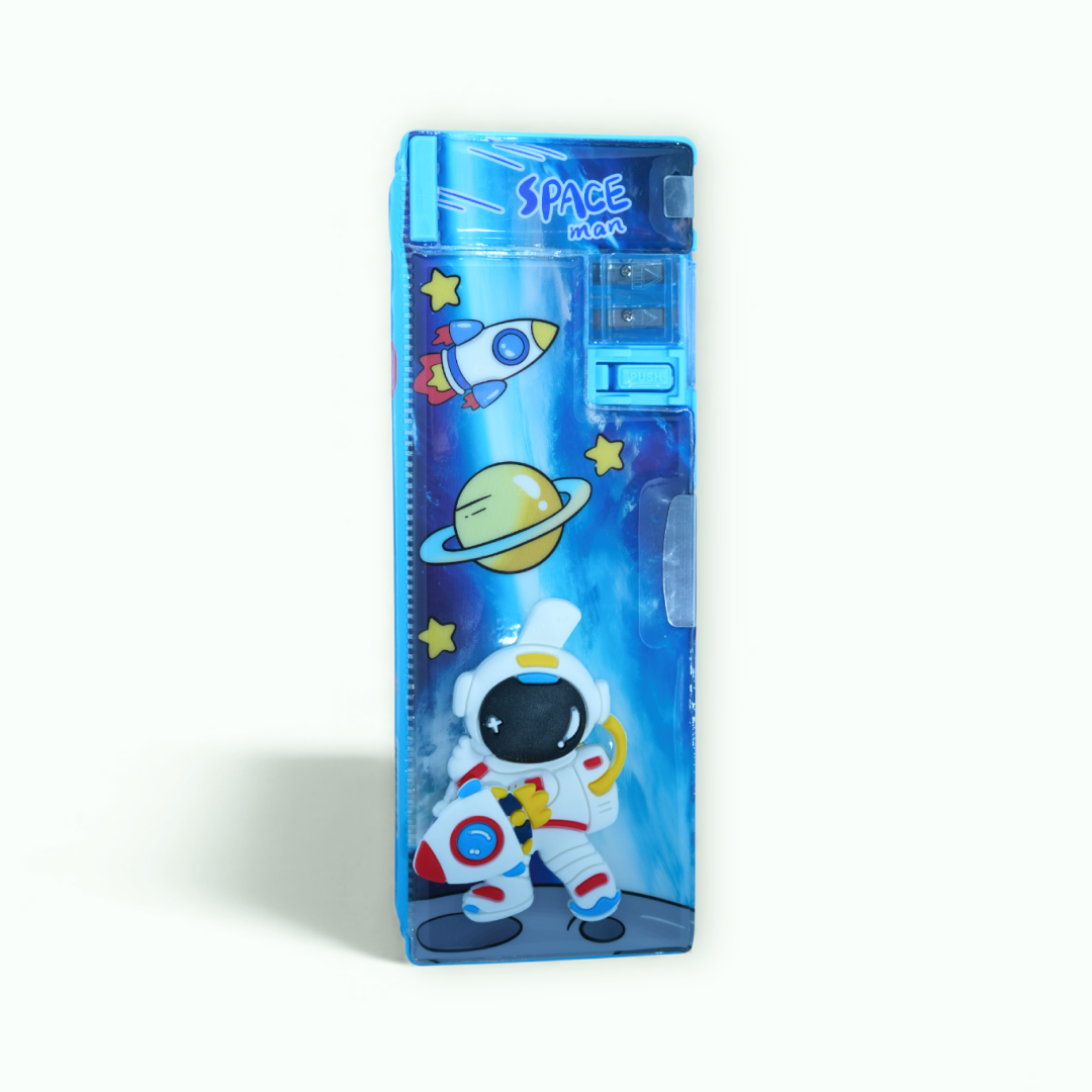 Light Blue 3D Astronaut Pencil Case with Multiple Compartments.