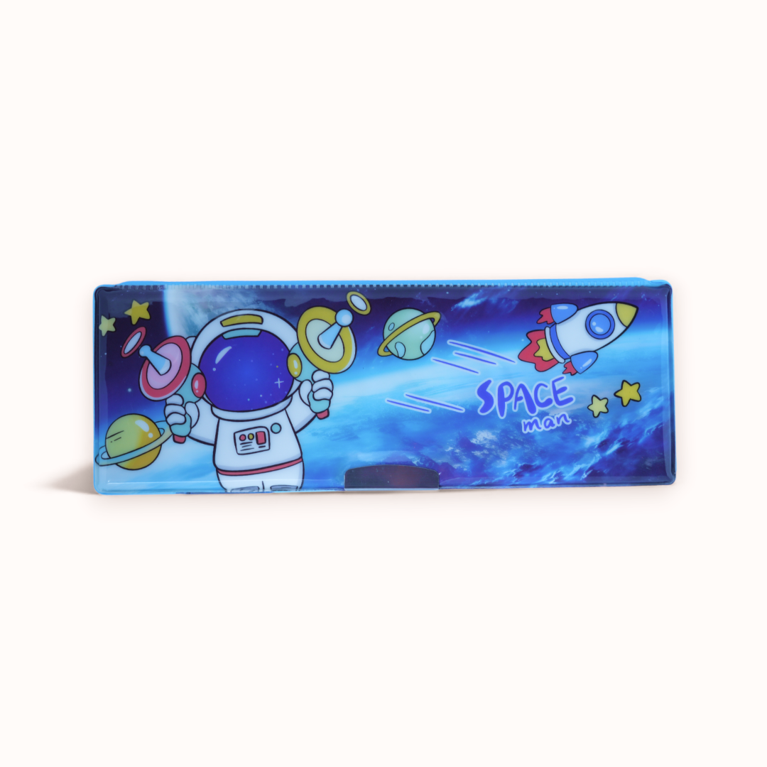 Light Blue 3D Astronaut Pencil Case with Multiple Compartments.