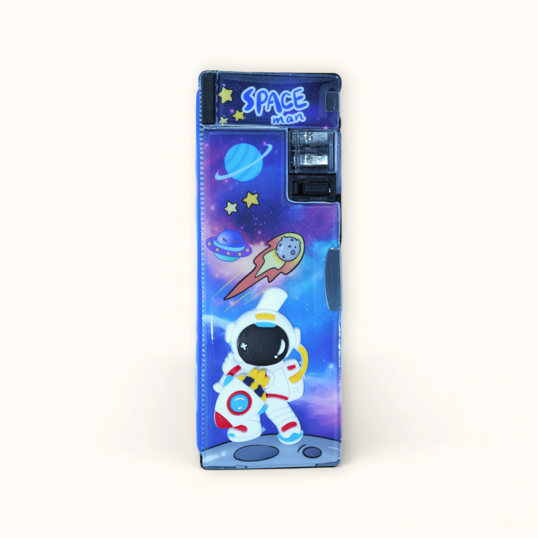Black 3D Astronaut Pencil Case with Multiple Compartments.