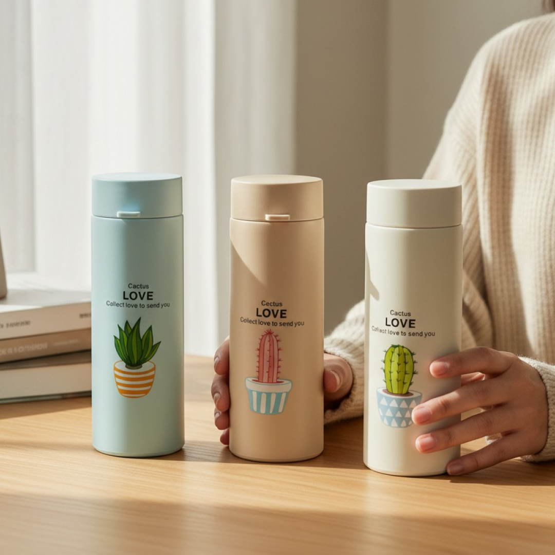 Cactus Glass Bottle with Plastic Body. 450ml Random Colors with Pack of 1.