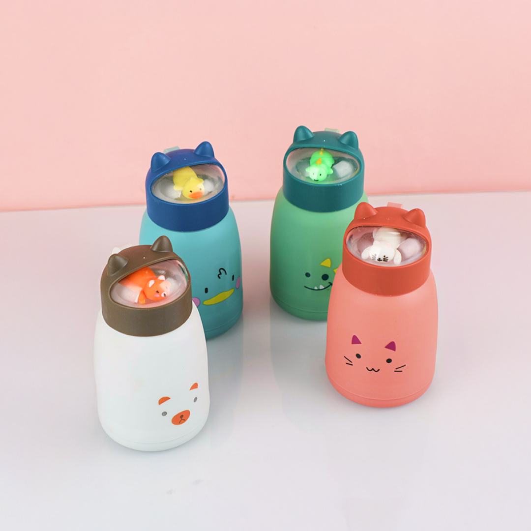 Toy topped glass cup with a protective plastic casing. 350ml Random Color Pack of 1.