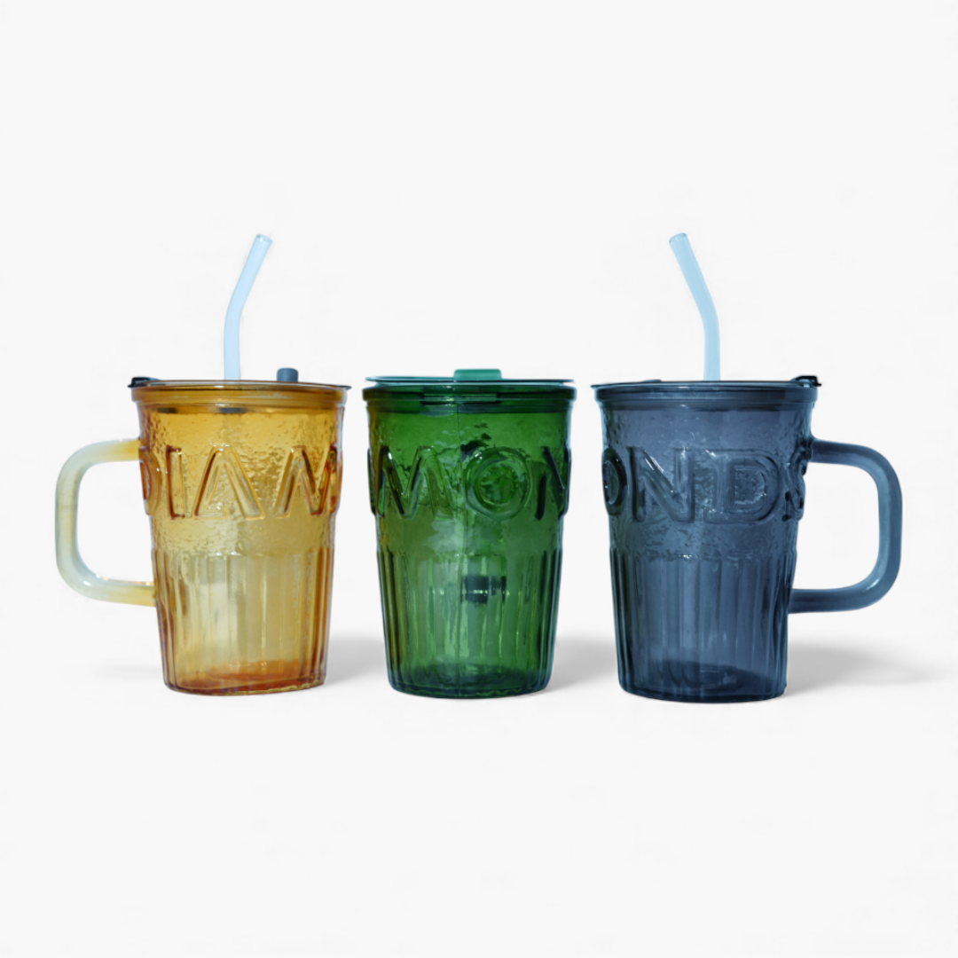 Glass Sipper Mug with Glass Straw. Random Color Pack of 1.