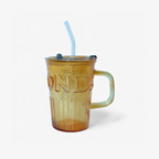 Glass Sipper Mug with Glass Straw. Random Color Pack of 1.