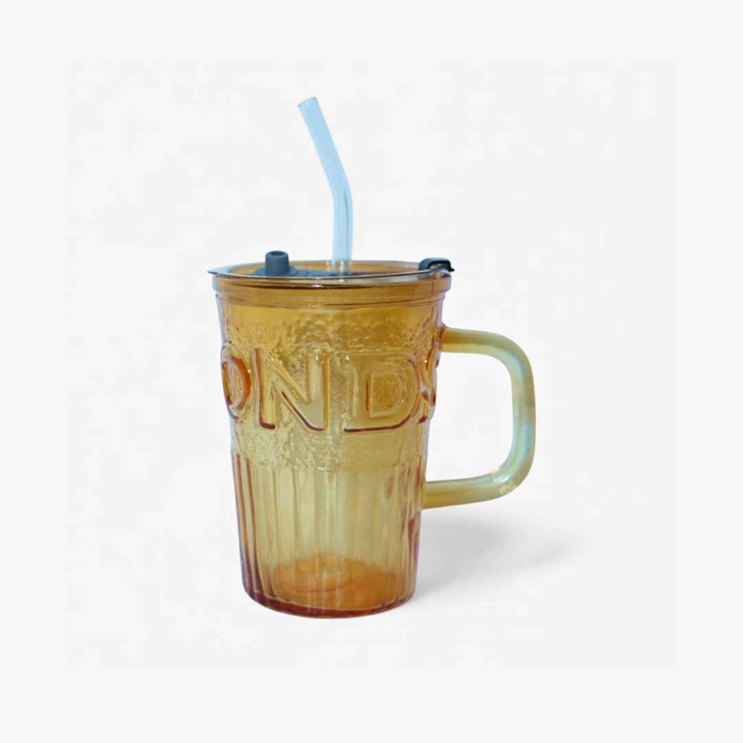 Glass Sipper Mug with Glass Straw. Random Color Pack of 1.