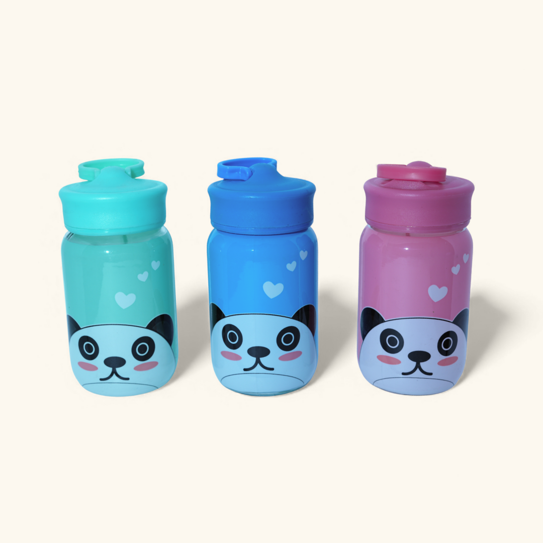 Panda Glass Bottle with Mobile Holder. 400ml Random Color with pack of 1.