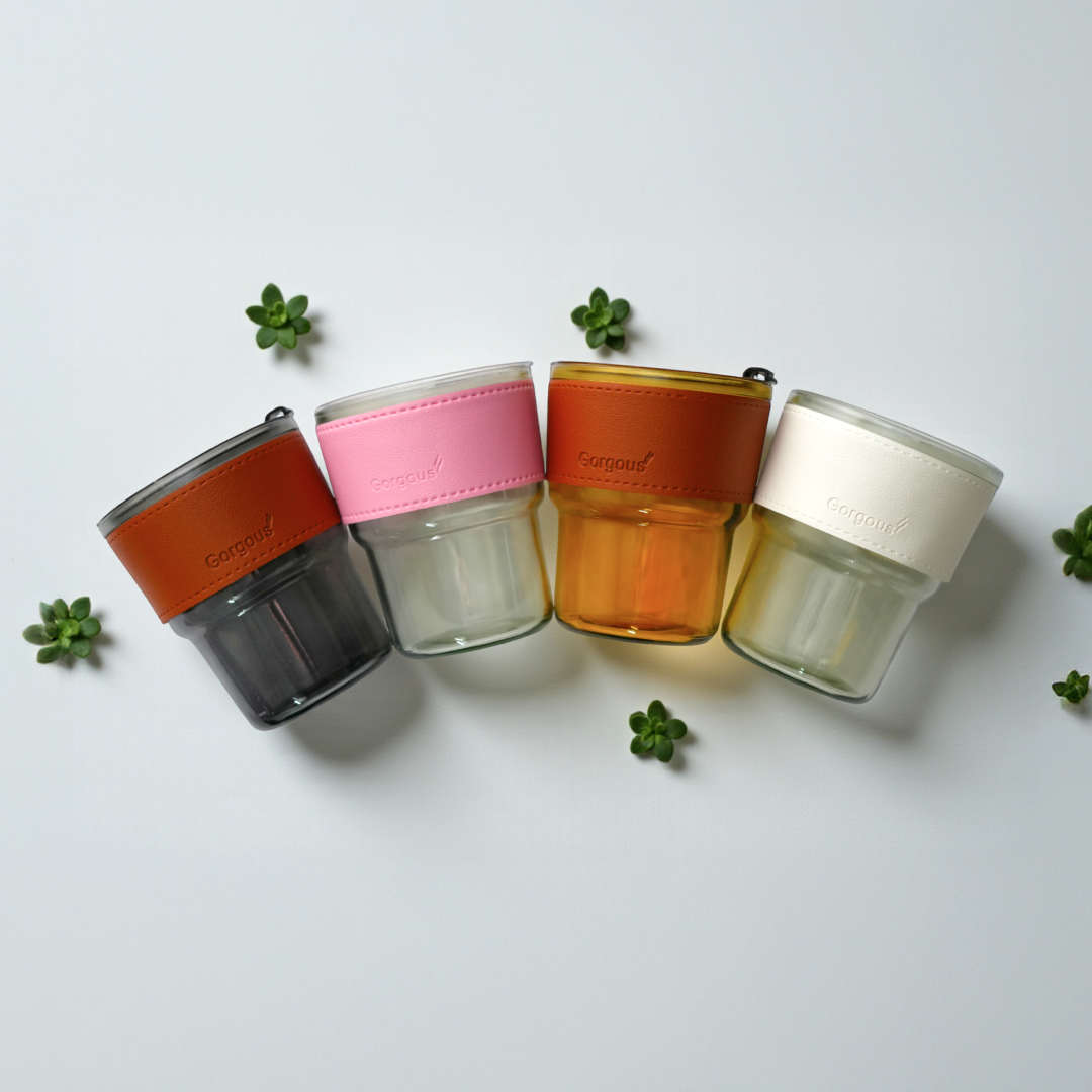 Glass Tumbler with Glass Straw and Lid 350 ml, Random color with pack of 1.