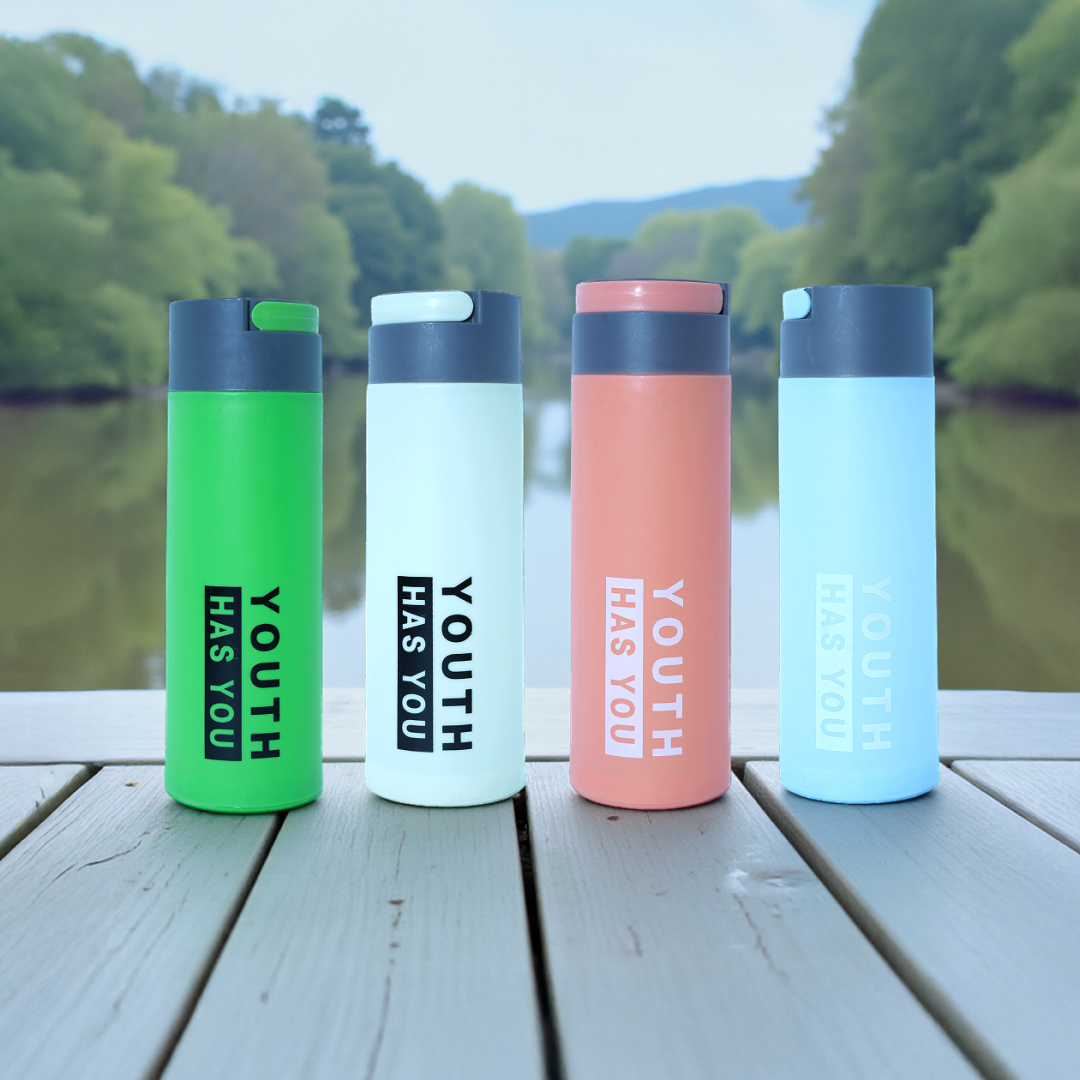 Youth Glass Bottle with Plastic Body. 450ml Random Color with Pack 1.